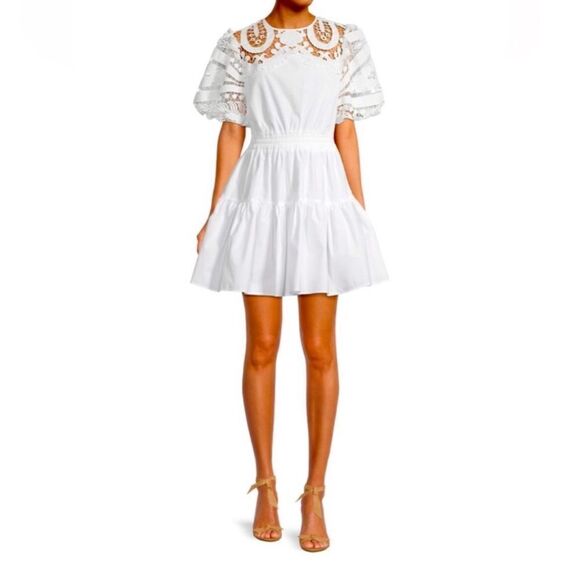 Delfi Collective Women's Paloma Lace Sleeve White Mini Dress size large - Picture 1 of 8